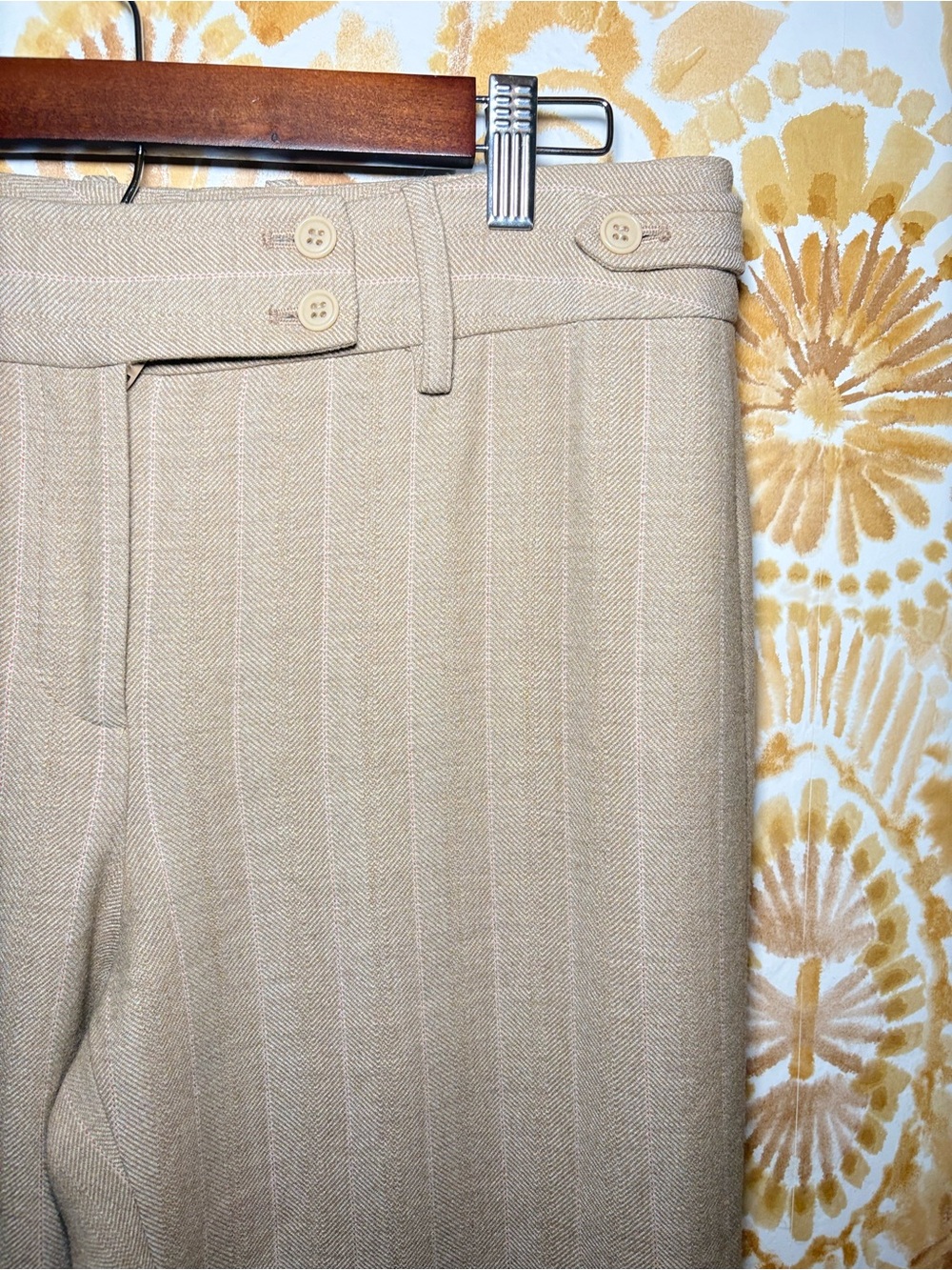LOFT Cream Pinstripe Trousers Women's Tailored Straight Leg Career Office Pants - Picture 6 of 11